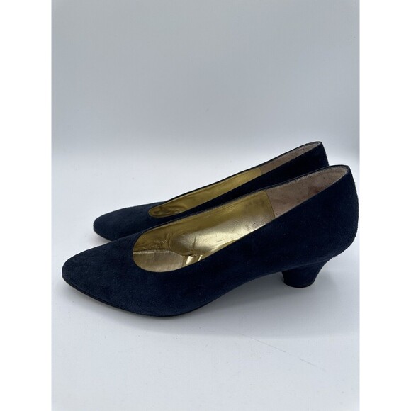 Vintage Italian Bruno Magli Dark Navy Suede Pump 6.5 - Picture 3 of 9
